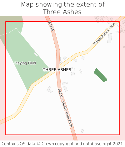 Map showing extent of Three Ashes as bounding box