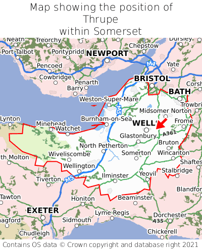 Map showing location of Thrupe within Somerset