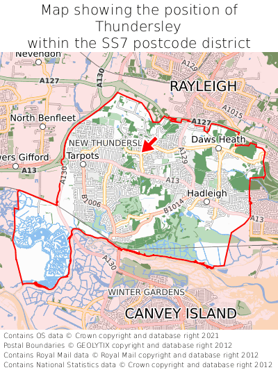 Map showing location of Thundersley within SS7