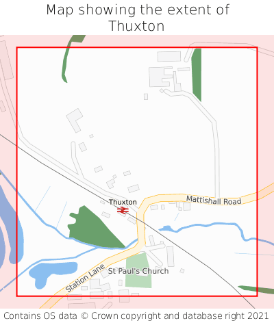 Map showing extent of Thuxton as bounding box