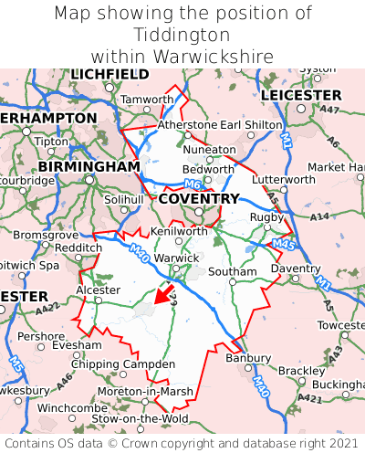 Map showing location of Tiddington within Warwickshire