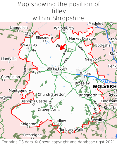 Map showing location of Tilley within Shropshire