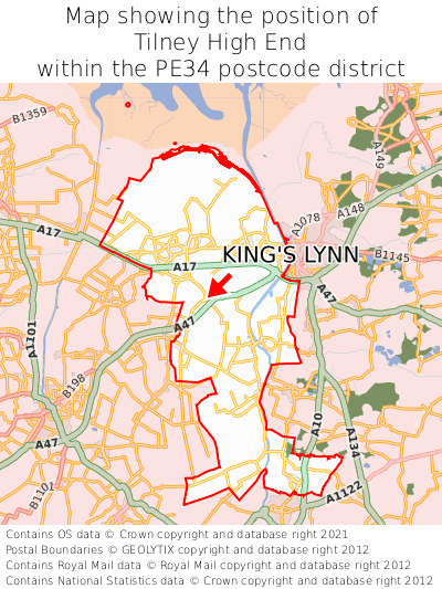 Map showing location of Tilney High End within PE34