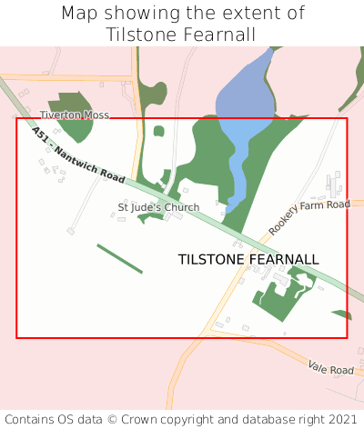 Map showing extent of Tilstone Fearnall as bounding box