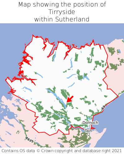 Map showing location of Tirryside within Sutherland