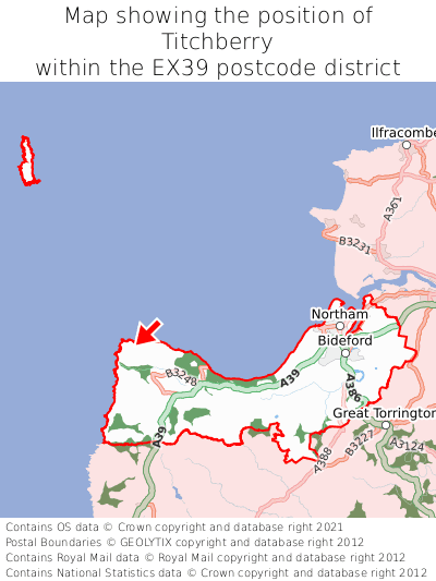 Map showing location of Titchberry within EX39