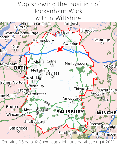 Map showing location of Tockenham Wick within Wiltshire