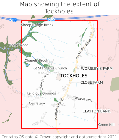 Map showing extent of Tockholes as bounding box