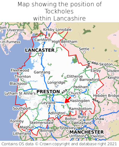 Map showing location of Tockholes within Lancashire