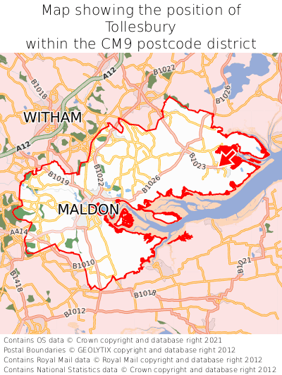 Map showing location of Tollesbury within CM9