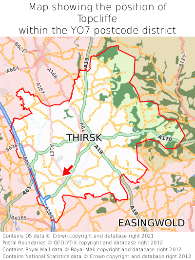 Map showing location of Topcliffe within YO7