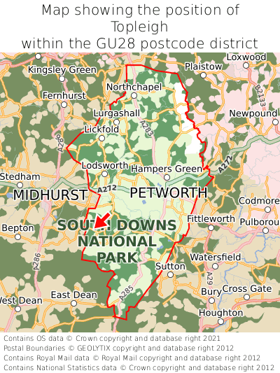 Map showing location of Topleigh within GU28