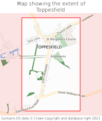 Map showing extent of Toppesfield as bounding box