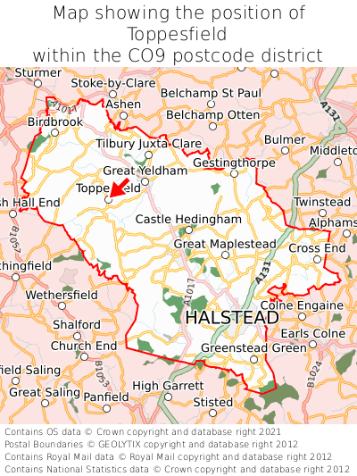 Map showing location of Toppesfield within CO9