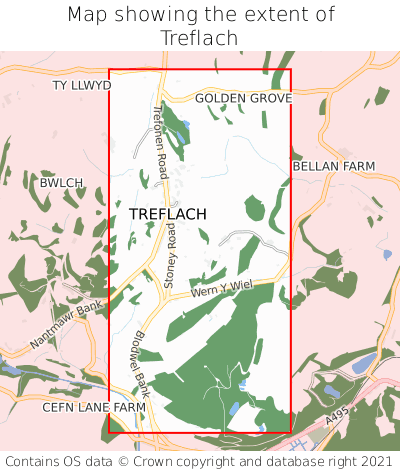 Map showing extent of Treflach as bounding box