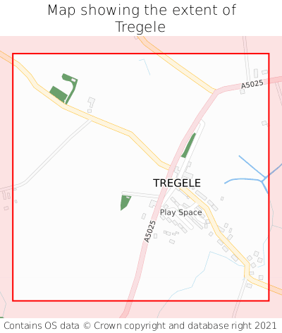 Map showing extent of Tregele as bounding box