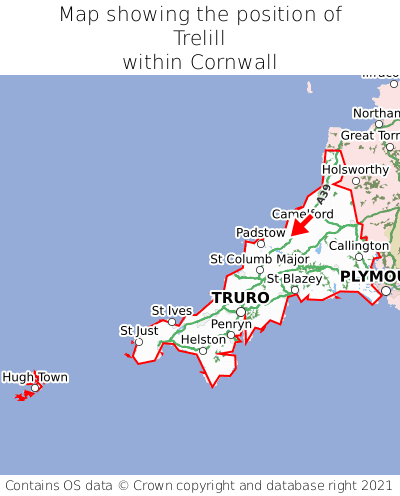 Map showing location of Trelill within Cornwall