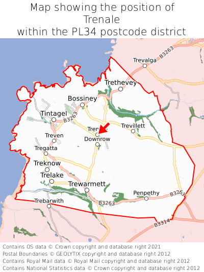 Map showing location of Trenale within PL34