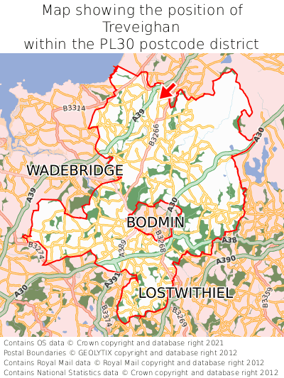 Map showing location of Treveighan within PL30