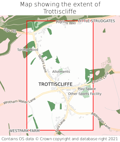Map showing extent of Trottiscliffe as bounding box