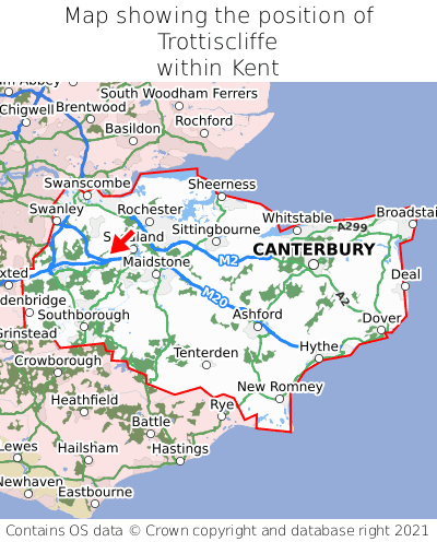 Map showing location of Trottiscliffe within Kent
