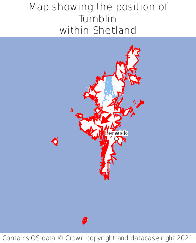 Map showing location of Tumblin within Shetland