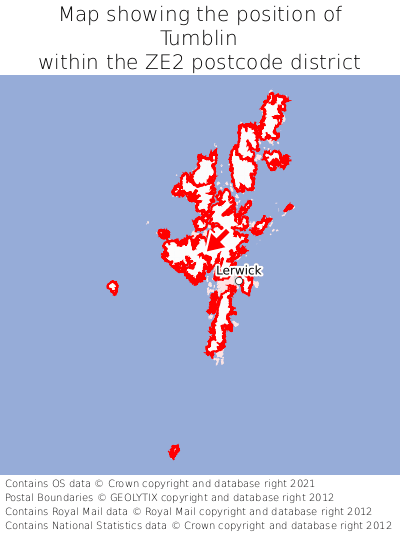 Map showing location of Tumblin within ZE2