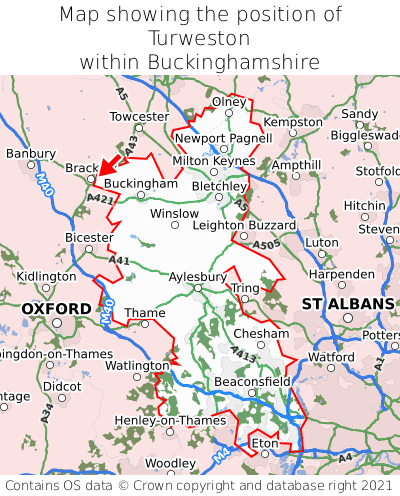 Map showing location of Turweston within Buckinghamshire