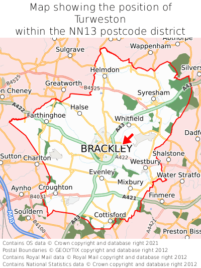 Map showing location of Turweston within NN13