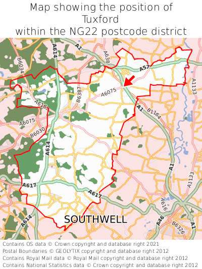 Map showing location of Tuxford within NG22