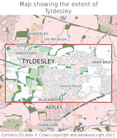 Map showing extent of Tyldesley as bounding box