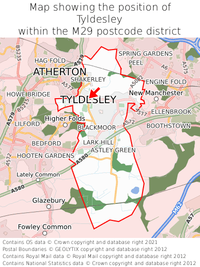 Map showing location of Tyldesley within M29