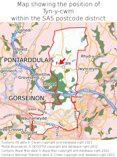 Map showing location of Tyn-y-cwm within SA5