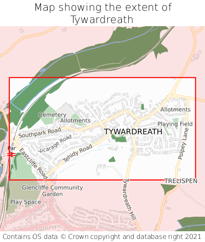 Map showing extent of Tywardreath as bounding box