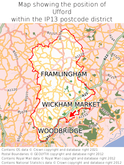 Map showing location of Ufford within IP13