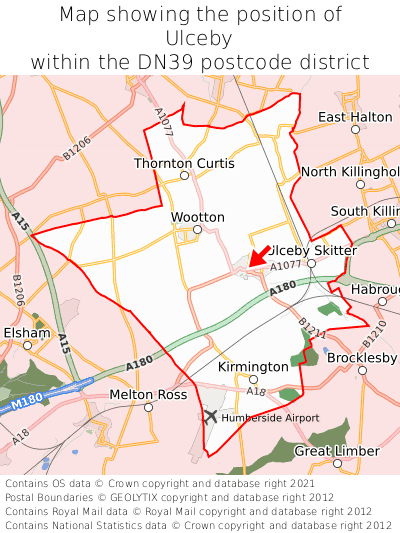 Map showing location of Ulceby within DN39