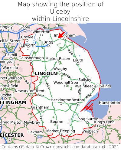 Map showing location of Ulceby within Lincolnshire