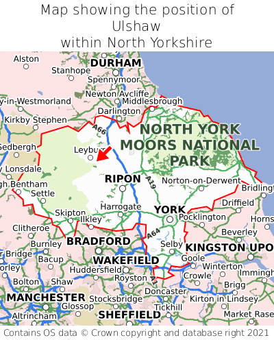 Map showing location of Ulshaw within North Yorkshire