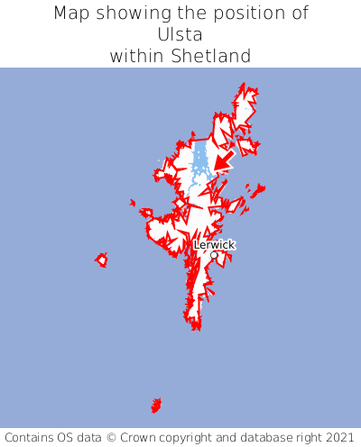 Map showing location of Ulsta within Shetland