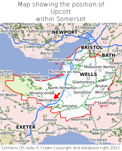 Map showing location of Upcott within Somerset