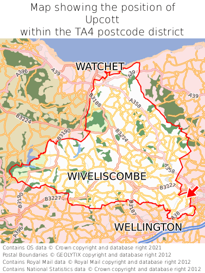 Map showing location of Upcott within TA4