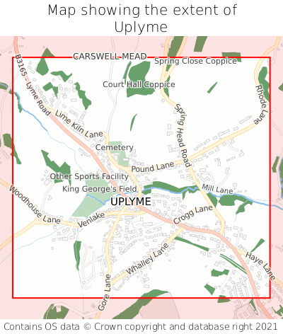 Map showing extent of Uplyme as bounding box