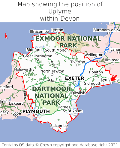Map showing location of Uplyme within Devon