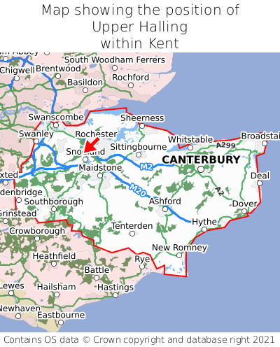 Map showing location of Upper Halling within Kent