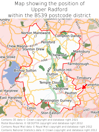 Map showing location of Upper Radford within BS39