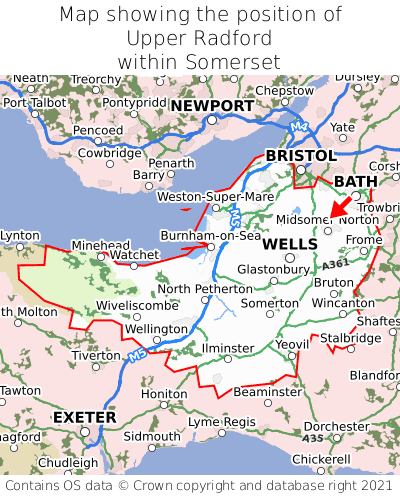 Map showing location of Upper Radford within Somerset