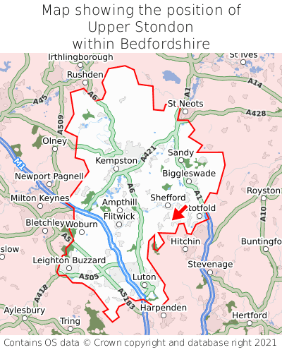 Map showing location of Upper Stondon within Bedfordshire