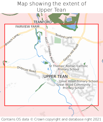 Map showing extent of Upper Tean as bounding box