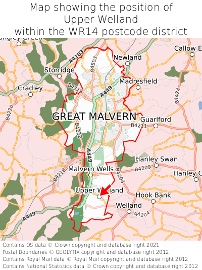 Map showing location of Upper Welland within WR14