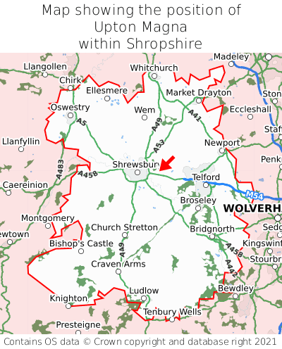 Map showing location of Upton Magna within Shropshire